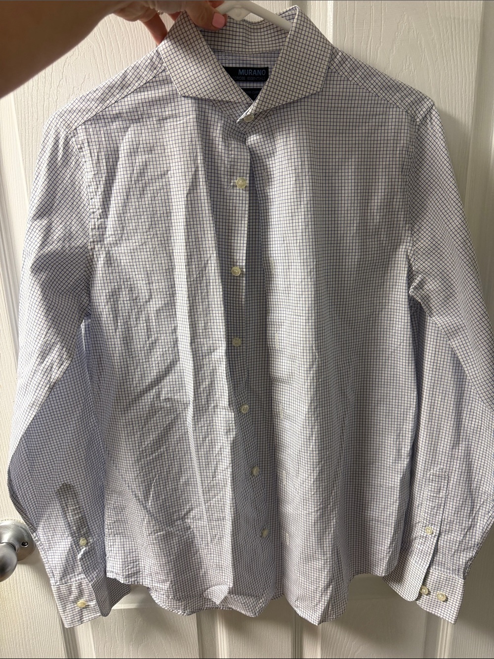 Murano Men's Light Blue and White Micro-Check Dress Shirt